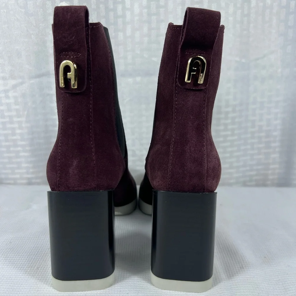 NIB Furla Greta Chelsea Boots Burgundy Suede Size 36 EU Made in Italy